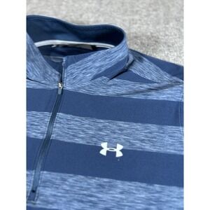 Under Armour Loose Men's 1/4 Zip Blue Striped Pullover‎ Shirt Golf XL